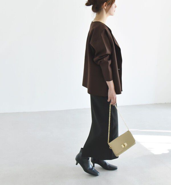 quaranciel「quaranciel:〈手洗い可能〉ニット ノーカラー ダブル ジャケット カーディガン」|カーディガン|