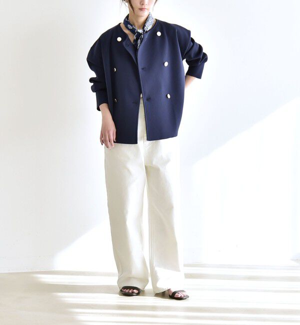 quaranciel「quaranciel:〈手洗い可能〉ニット ノーカラー ダブル ジャケット カーディガン」|カーディガン|