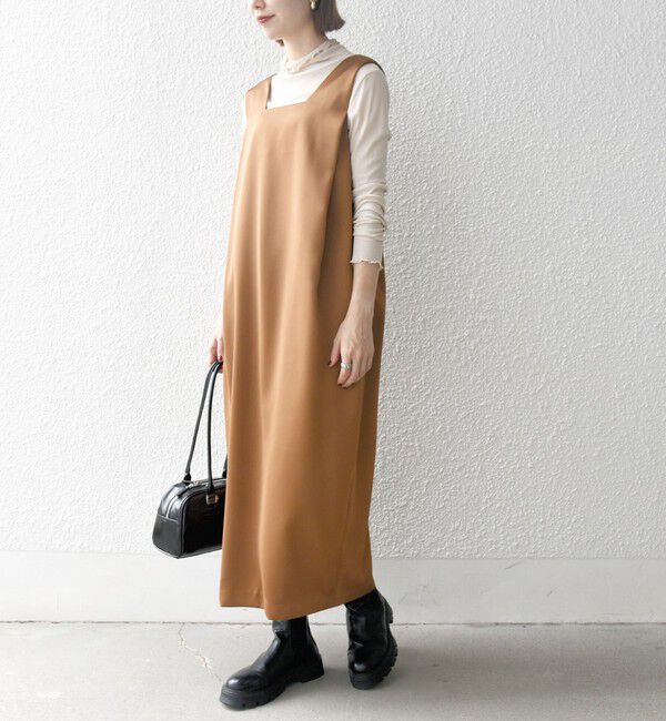 SHIPS any「SHIPS any:〈手洗い可能〉サテン スクエアネック ロング ワンピース」|ワンピース|