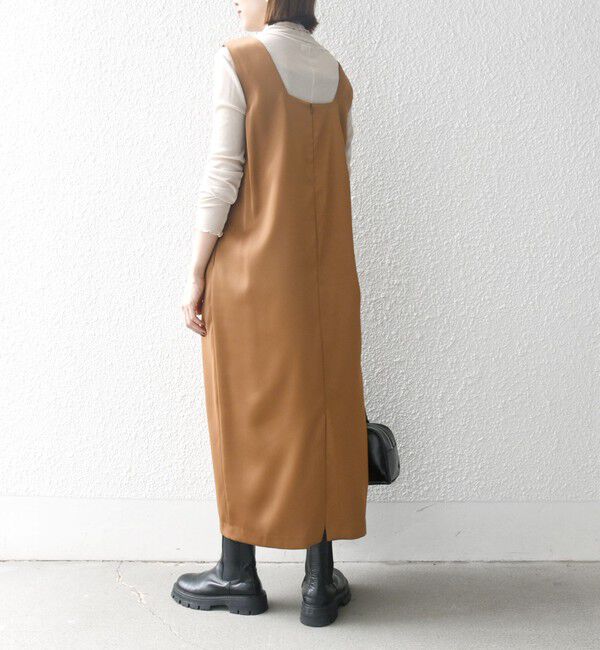 SHIPS any「SHIPS any:〈手洗い可能〉サテン スクエアネック ロング ワンピース」|ワンピース|