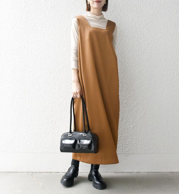 SHIPS any「SHIPS any:〈手洗い可能〉サテン スクエアネック ロング ワンピース」|ワンピース|