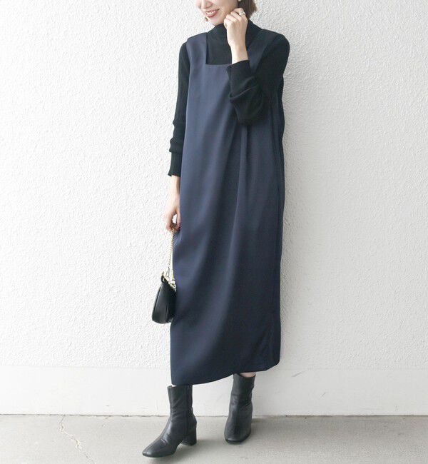 SHIPS any「SHIPS any:〈手洗い可能〉サテン スクエアネック ロング ワンピース」|ワンピース|