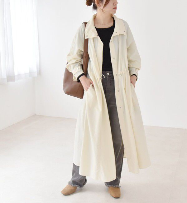 quaranciel「quaranciel:〈洗濯機可能〉ライト スタンドカラー ナイロン ロング コート」|その他|オフホワイト
