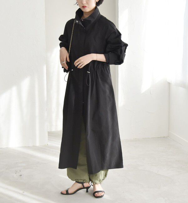 quaranciel「quaranciel:〈洗濯機可能〉ライト スタンドカラー ナイロン ロング コート」|その他|ブラック