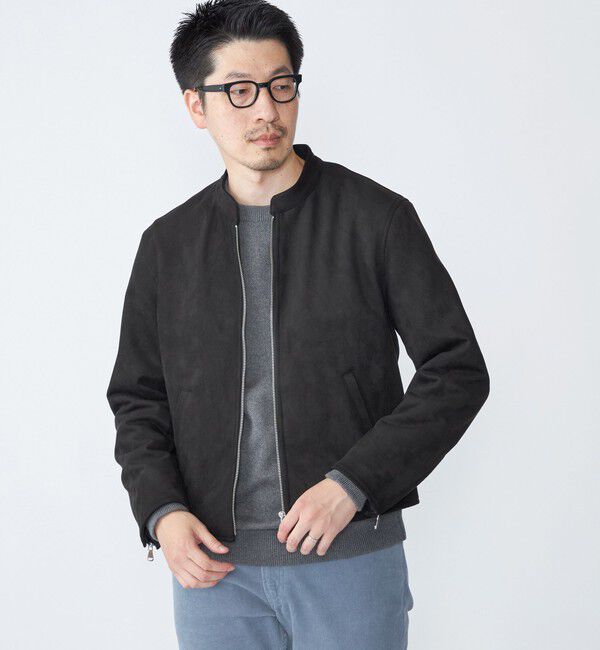 SHIPS「SHIPS: ポリエステル フェイク スエード シングル ライダース」|ライダースジャケット|ブラック