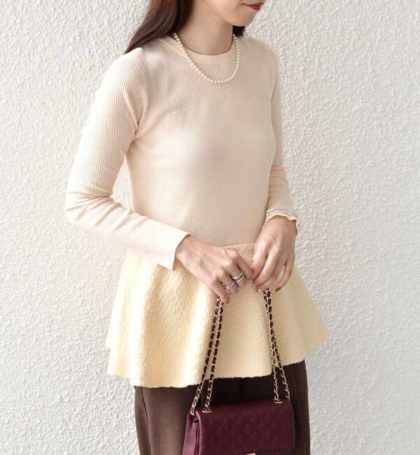 SHIPS Colors 「SHIPS Colors:〈手洗い可能〉ブークレ コンビ ペプラム ニット◇」|ニット・セーター|オフホワイト