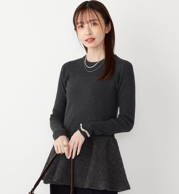 SHIPS Colors 「SHIPS Colors:〈手洗い可能〉ブークレ コンビ ペプラム ニット◇」|ニット・セーター|グレー