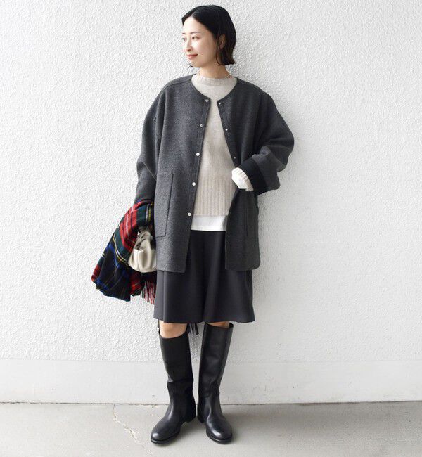 SHIPS for women「セミ 梳毛 配色 リバー ノーカラー コート」|ノーカラーコート|