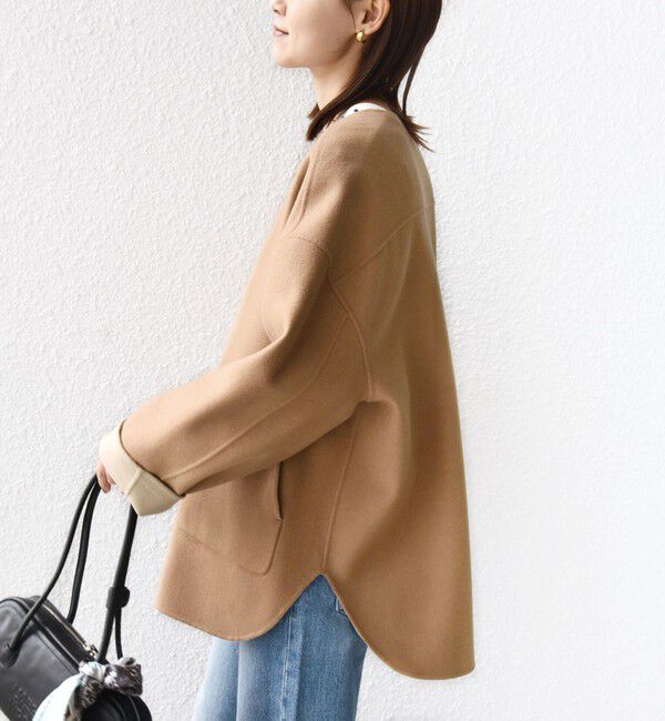 SHIPS for women「セミ 梳毛 配色 リバー ノーカラー コート」|ノーカラーコート|