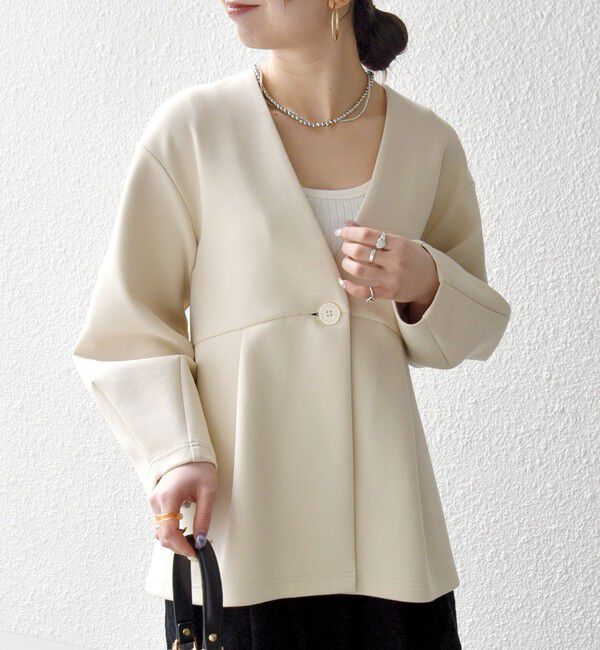 SHIPS any「SHIPS any:〈手洗い可能〉ダンボール ペプラム Vネック ジャケット」|ノーカラージャケット|