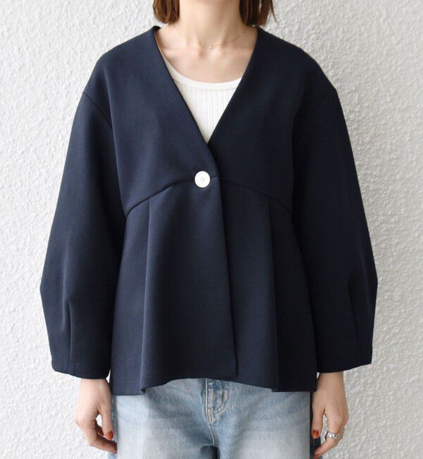 SHIPS any「SHIPS any:〈手洗い可能〉ダンボール ペプラム Vネック ジャケット」|ノーカラージャケット|