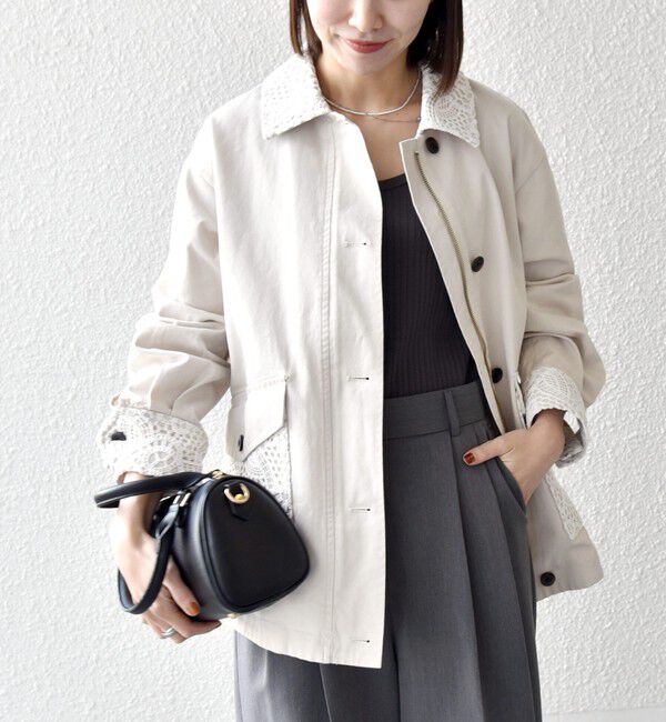 SHIPS any「《予約》SHIPS any:〈洗濯機可能〉コットン レース 切替 ミリタリー ジャケット ブルゾン」|ブルゾン・スタジャン|