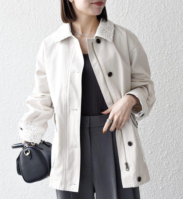 SHIPS any「《予約》SHIPS any:〈洗濯機可能〉コットン レース 切替 ミリタリー ジャケット ブルゾン」|ブルゾン・スタジャン|