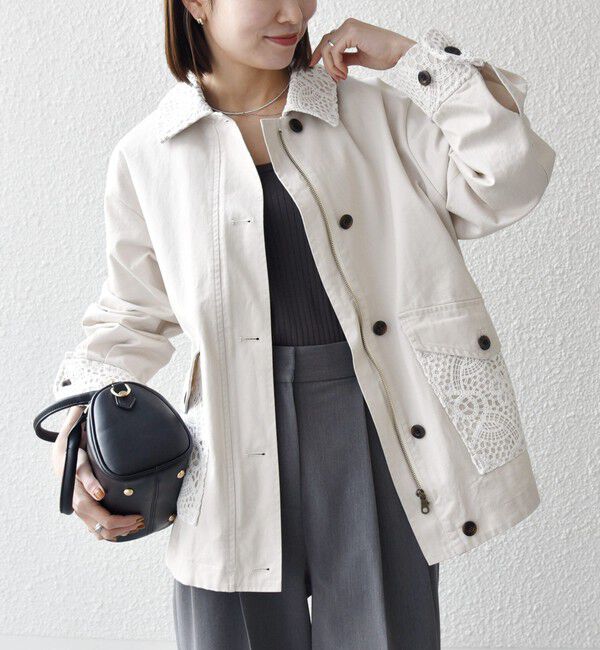 SHIPS any「《予約》SHIPS any:〈洗濯機可能〉コットン レース 切替 ミリタリー ジャケット ブルゾン」|ブルゾン・スタジャン|