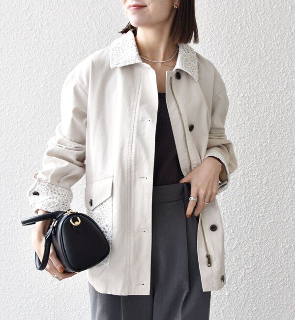 SHIPS any「《予約》SHIPS any:〈洗濯機可能〉コットン レース 切替 ミリタリー ジャケット ブルゾン」|ブルゾン・スタジャン|