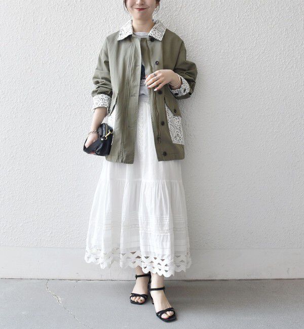 SHIPS any「《予約》SHIPS any:〈洗濯機可能〉コットン レース 切替 ミリタリー ジャケット ブルゾン」|ブルゾン・スタジャン|