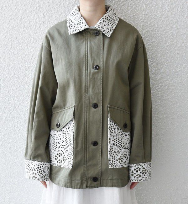 SHIPS any「《予約》SHIPS any:〈洗濯機可能〉コットン レース 切替 ミリタリー ジャケット ブルゾン」|ブルゾン・スタジャン|