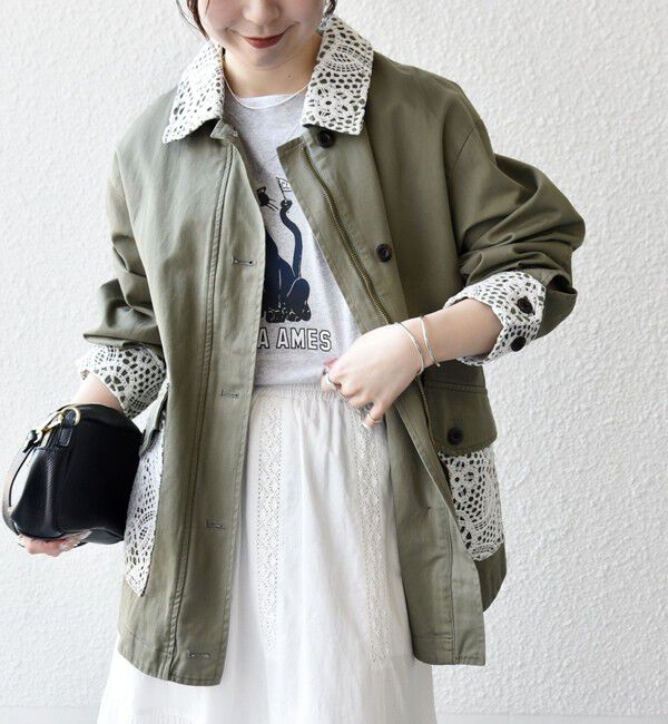 SHIPS any「《予約》SHIPS any:〈洗濯機可能〉コットン レース 切替 ミリタリー ジャケット ブルゾン」|ブルゾン・スタジャン|