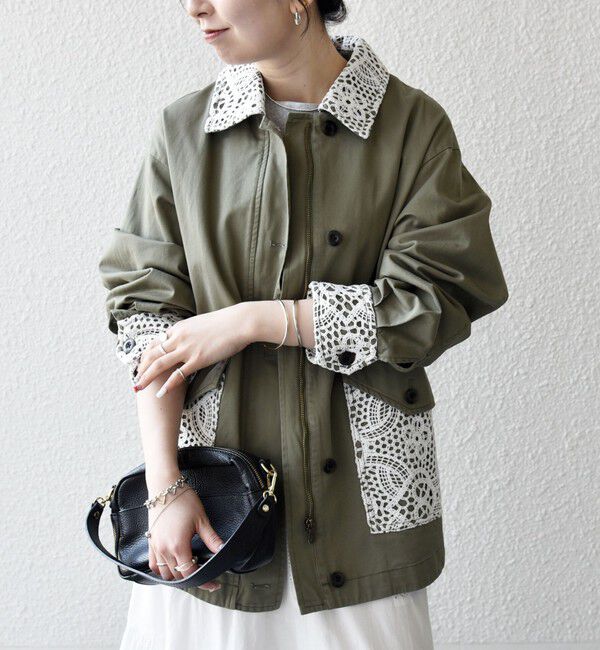 SHIPS any「《予約》SHIPS any:〈洗濯機可能〉コットン レース 切替 ミリタリー ジャケット ブルゾン」|ブルゾン・スタジャン|