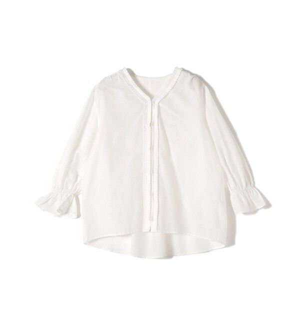 SHIPS for women「《予約》〈手洗い可能〉綿 シルク Vネック フリル タック ブラウス」|シャツ・ブラウス|