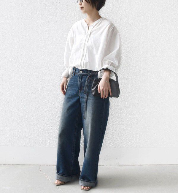 SHIPS for women「《予約》〈手洗い可能〉綿 シルク Vネック フリル タック ブラウス」|シャツ・ブラウス|