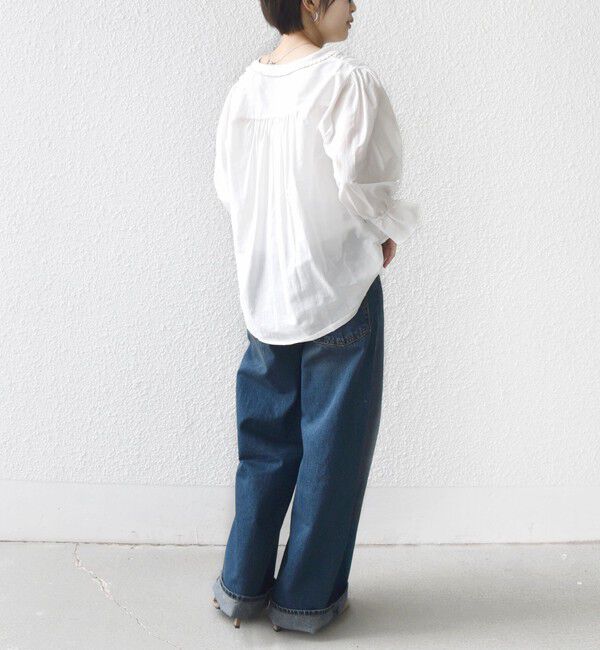 SHIPS for women「《予約》〈手洗い可能〉綿 シルク Vネック フリル タック ブラウス」|シャツ・ブラウス|