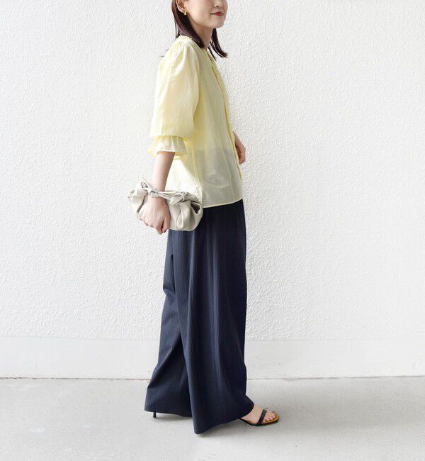 SHIPS for women「《予約》〈手洗い可能〉綿 シルク Vネック フリル タック ブラウス」|シャツ・ブラウス|