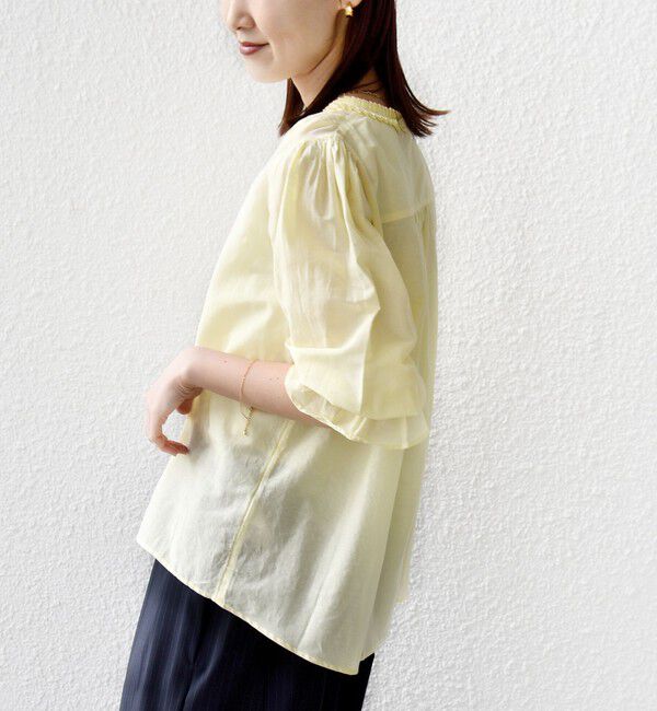 SHIPS for women「《予約》〈手洗い可能〉綿 シルク Vネック フリル タック ブラウス」|シャツ・ブラウス|