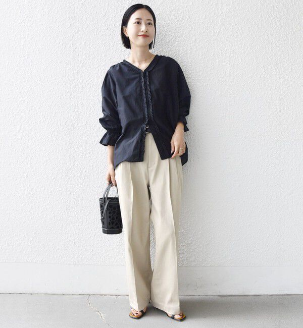 SHIPS for women「《予約》〈手洗い可能〉綿 シルク Vネック フリル タック ブラウス」|シャツ・ブラウス|