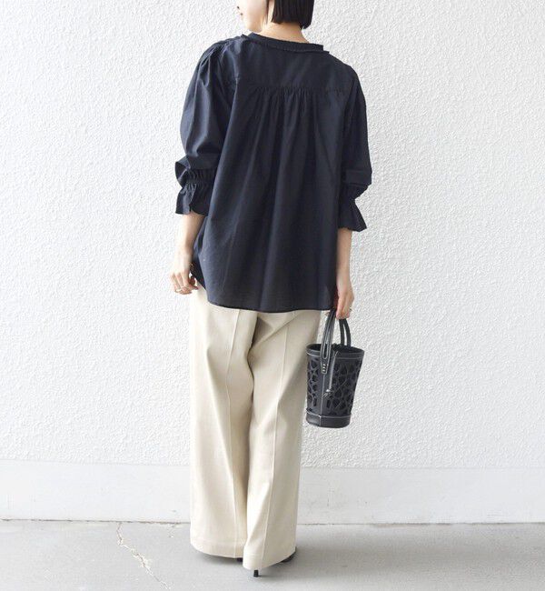 SHIPS for women「《予約》〈手洗い可能〉綿 シルク Vネック フリル タック ブラウス」|シャツ・ブラウス|