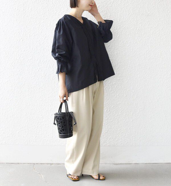 SHIPS for women「《予約》〈手洗い可能〉綿 シルク Vネック フリル タック ブラウス」|シャツ・ブラウス|