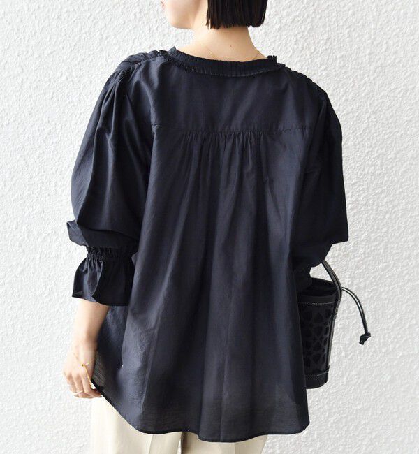 SHIPS for women「《予約》〈手洗い可能〉綿 シルク Vネック フリル タック ブラウス」|シャツ・ブラウス|