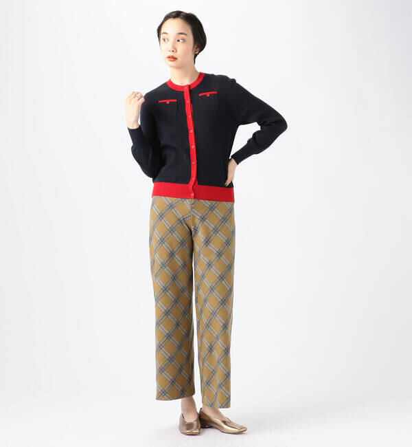 コットンカシミヤ バイカラークルーネックカーディガン（CABaN