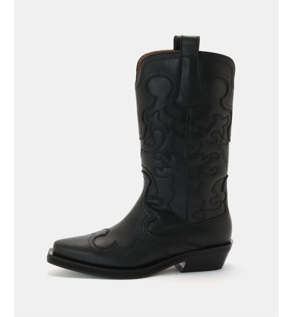 PULP「GANNI / ガニー Mid Shaft Embroidered Western Boot」|ロングブーツ|ブラック