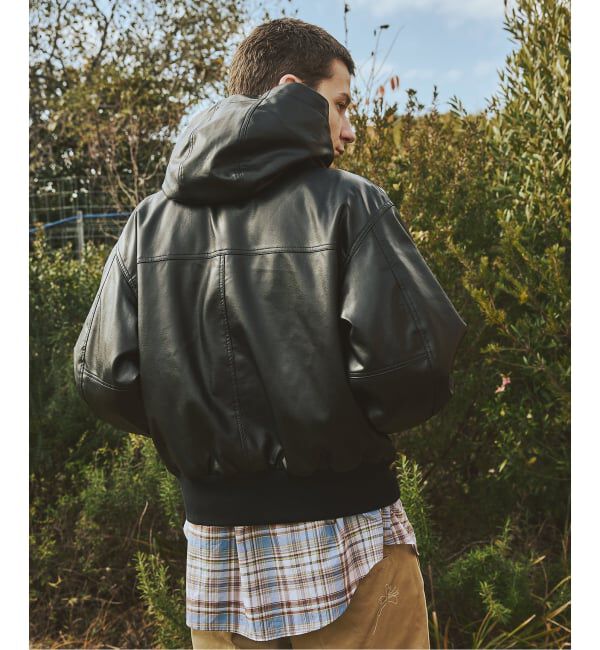 JOURNAL STANDARD「フェイクレザー ファイヤーマン フード ジャケット」|ライダースジャケット|