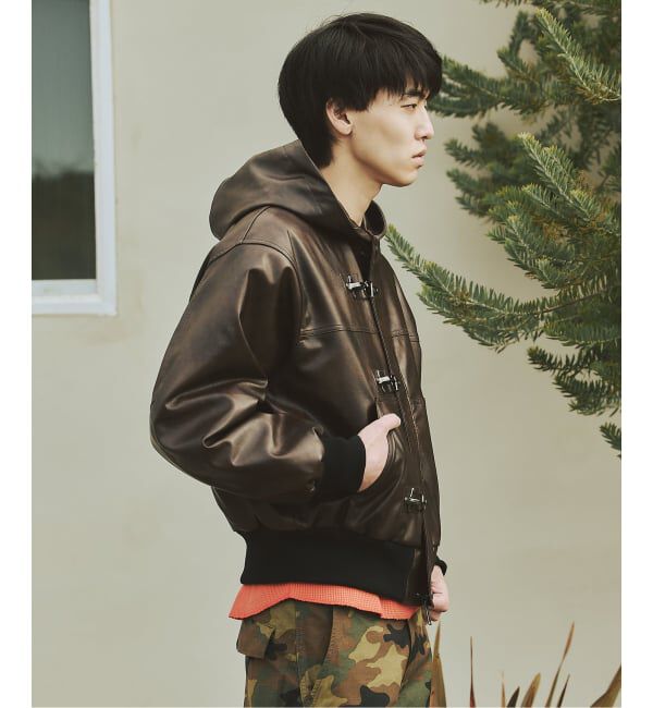 JOURNAL STANDARD「フェイクレザー ファイヤーマン フード ジャケット」|ライダースジャケット|