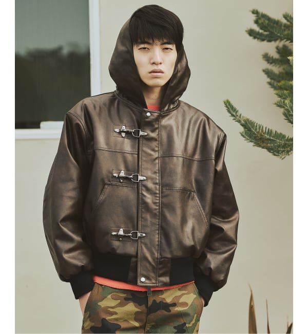 JOURNAL STANDARD「フェイクレザー ファイヤーマン フード ジャケット」|ライダースジャケット|