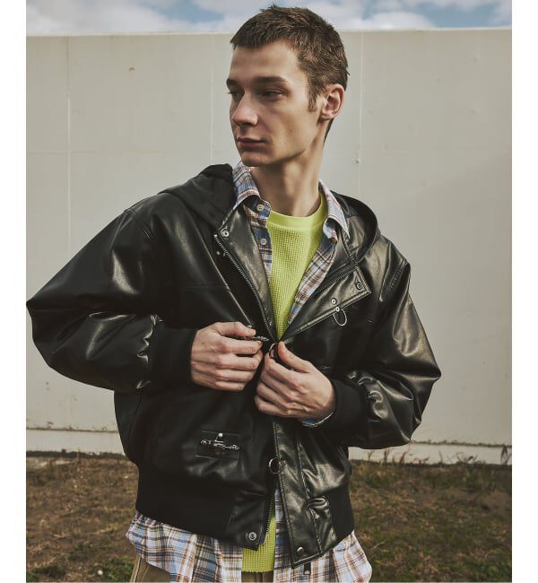 JOURNAL STANDARD「フェイクレザー ファイヤーマン フード ジャケット」|ライダースジャケット|