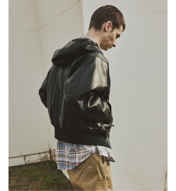 JOURNAL STANDARD「フェイクレザー ファイヤーマン フード ジャケット」|ライダースジャケット|