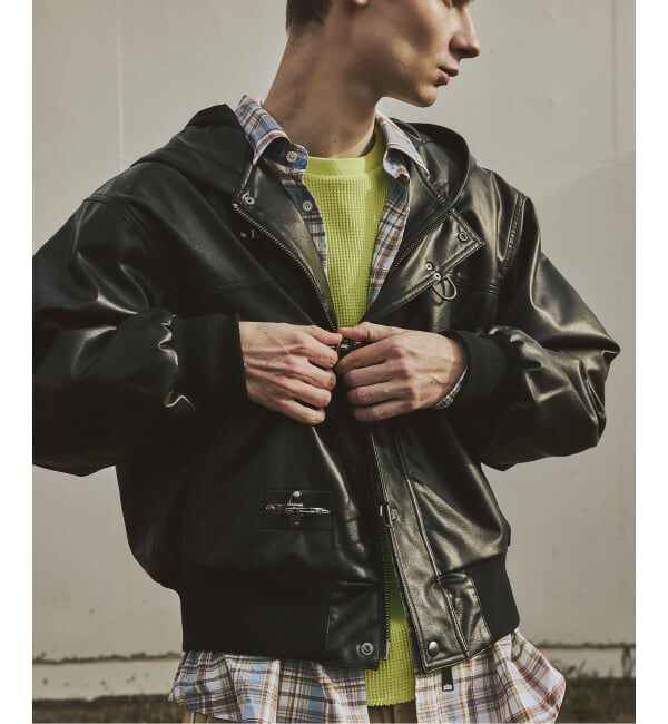 JOURNAL STANDARD「フェイクレザー ファイヤーマン フード ジャケット」|ライダースジャケット|