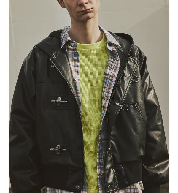 JOURNAL STANDARD「フェイクレザー ファイヤーマン フード ジャケット」|ライダースジャケット|