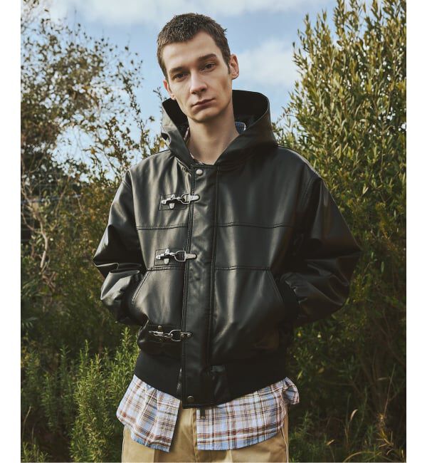 JOURNAL STANDARD「フェイクレザー ファイヤーマン フード ジャケット」|ライダースジャケット|