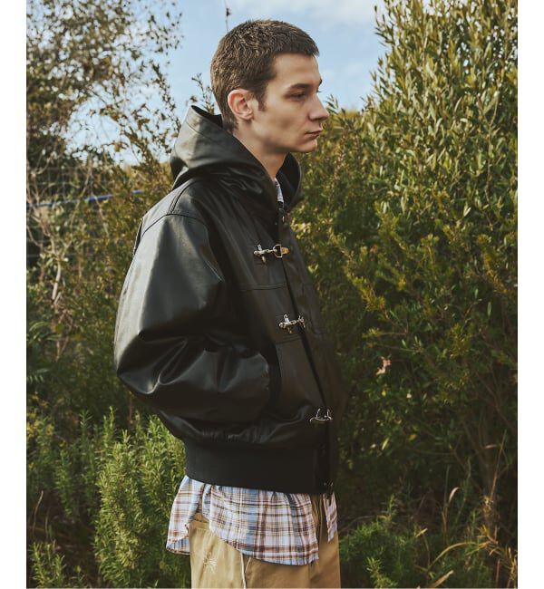 JOURNAL STANDARD「フェイクレザー ファイヤーマン フード ジャケット」|ライダースジャケット|