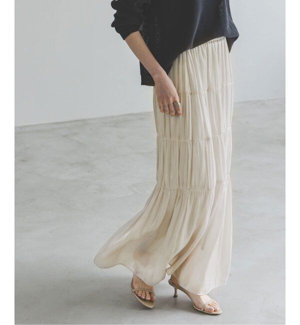 NOBLE「シアーブライトナローティアードスカート」|スカート|ホワイト