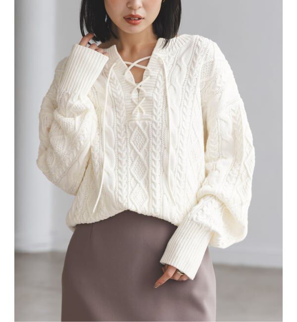 NOBLE「2way地柄 レースアッププルオーバー」|ニット・セーター|