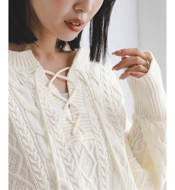 NOBLE「2way地柄 レースアッププルオーバー」|ニット・セーター|