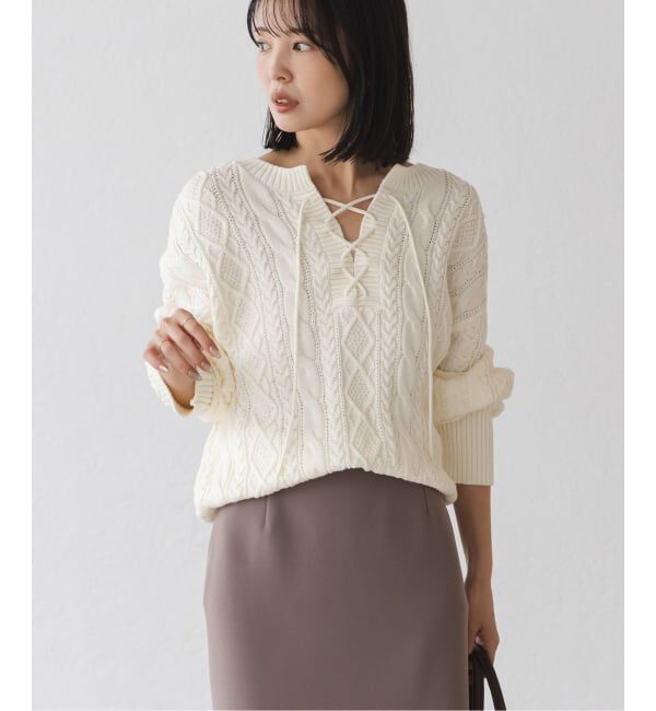 NOBLE「2way地柄 レースアッププルオーバー」|ニット・セーター|