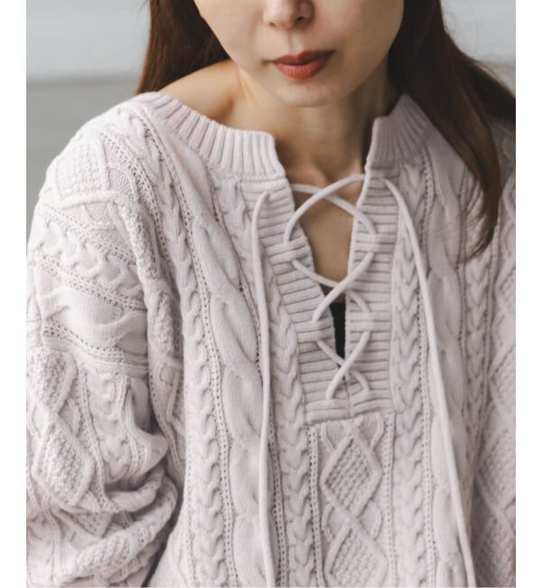 NOBLE「2way地柄 レースアッププルオーバー」|ニット・セーター|