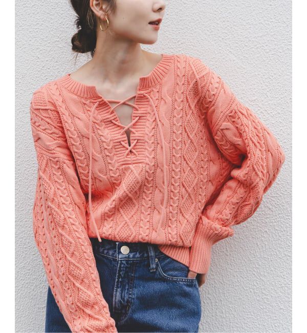 NOBLE「2way地柄 レースアッププルオーバー」|ニット・セーター|