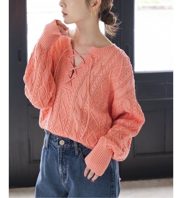 NOBLE「2way地柄 レースアッププルオーバー」|ニット・セーター|